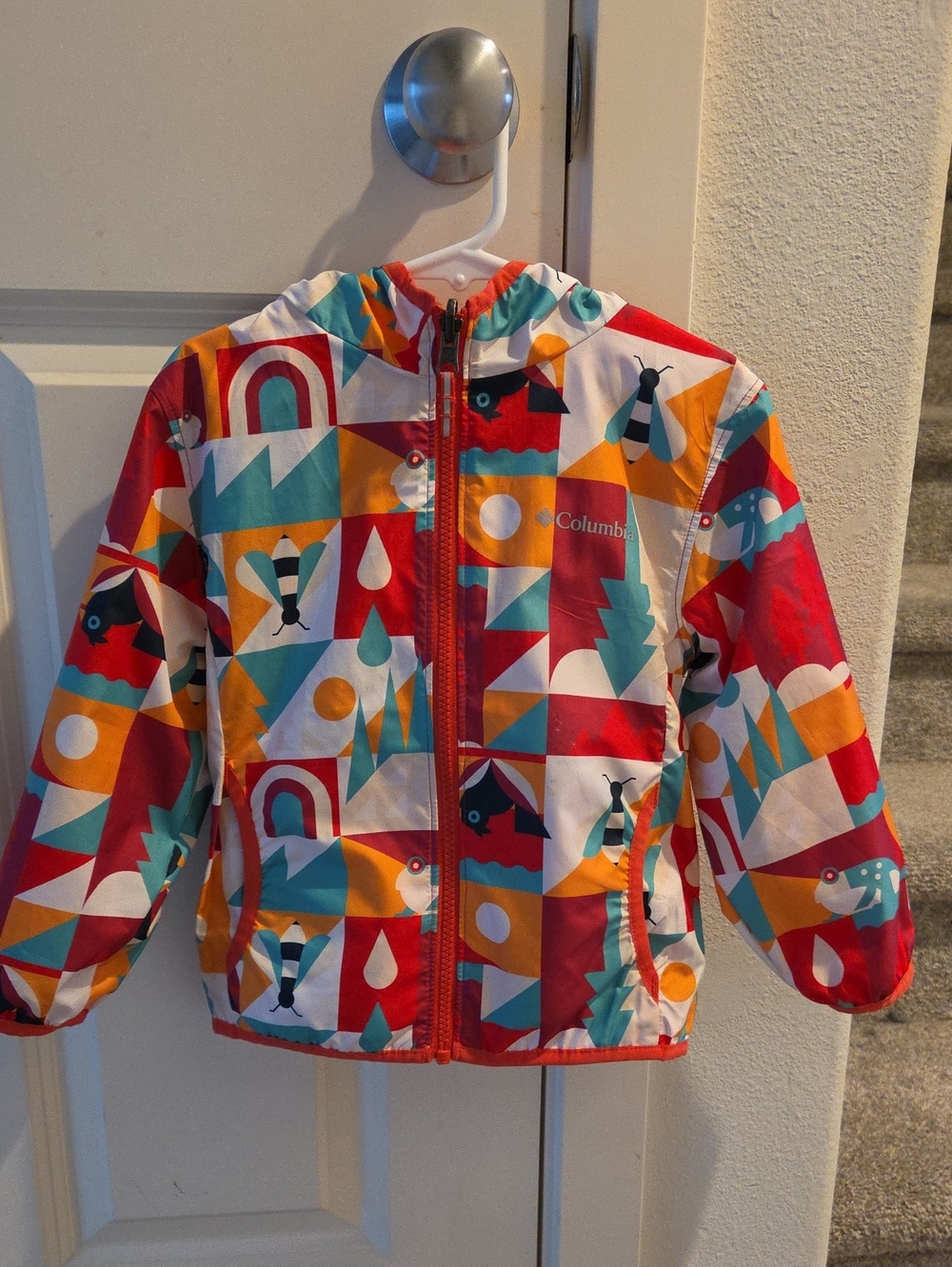 Columbia Kids Colorblock Graphic Jacket - Red, Teal, Orange, White